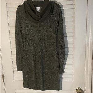 CAbi Avocado White Spec Cowl Neck Sweatshirt Dress